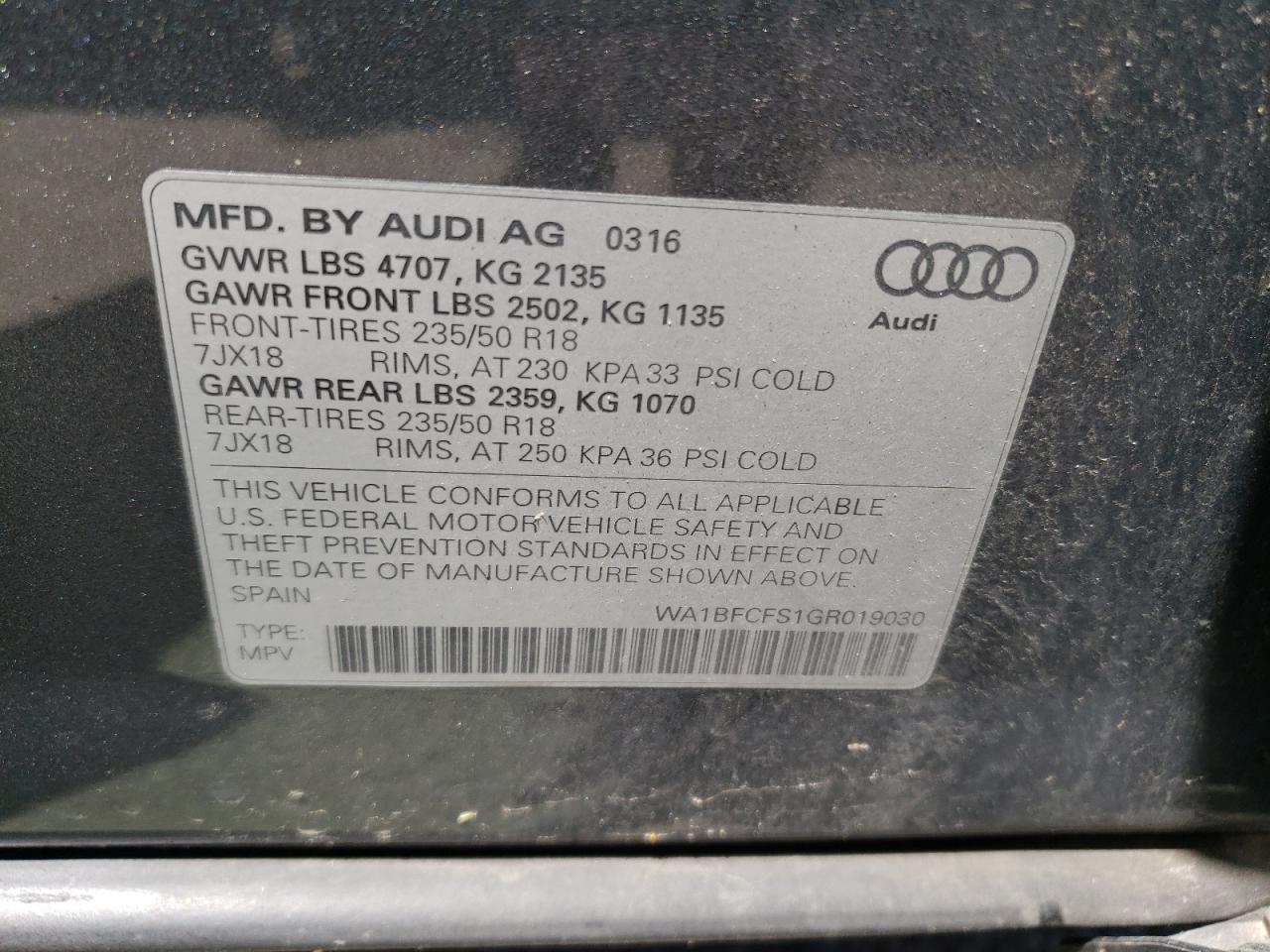 WA1BFCFS1GR019030 2016 Audi Q3 Premium Plus