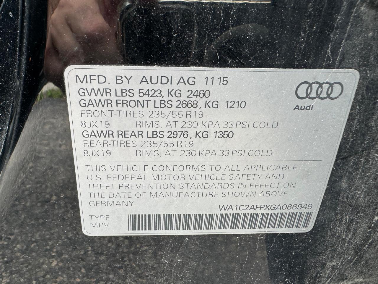 2016 Audi Q5 Premium vin: WA1C2AFPXGA086949