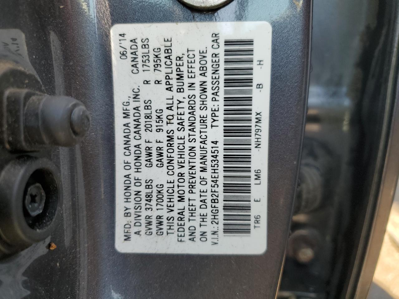 2HGFB2F54EH534514 2014 Honda Civic Lx