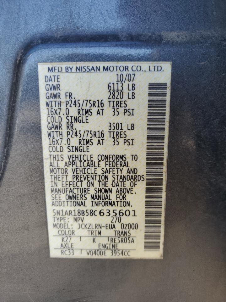 5N1AR18B58C635601 2008 Nissan Pathfinder S