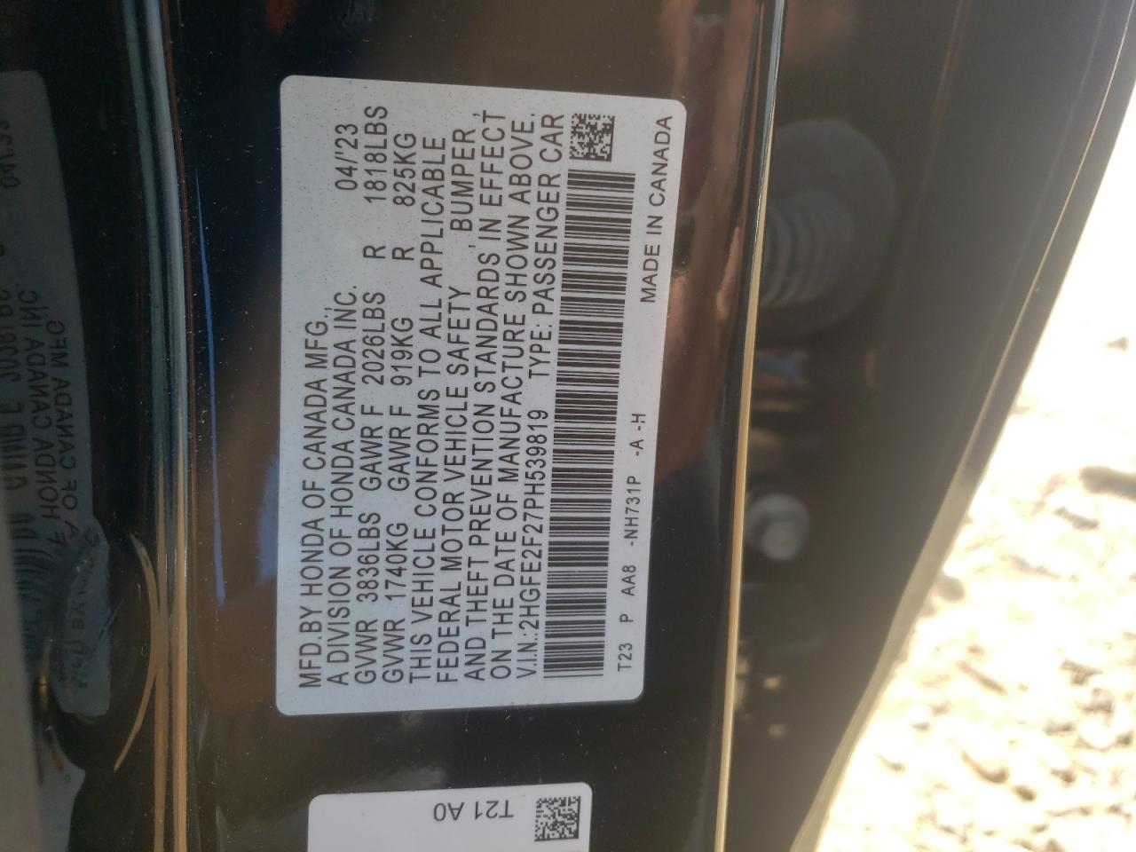 2HGFE2F27PH539819 2023 Honda Civic Lx 2HGFE2F27PH539819 2023 Honda Civic Lx