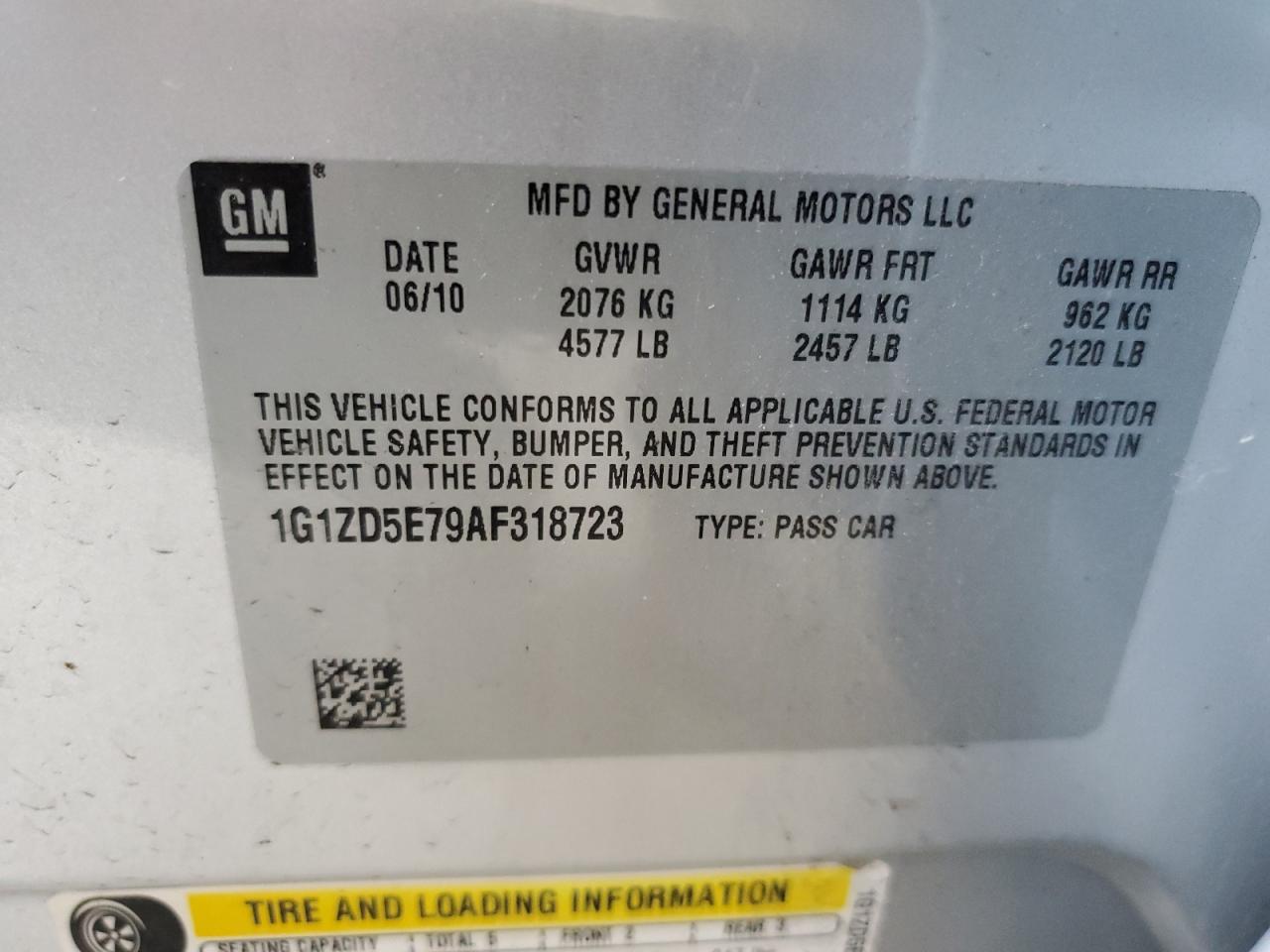 1G1ZD5E79AF318723 2010 Chevrolet Malibu 2Lt