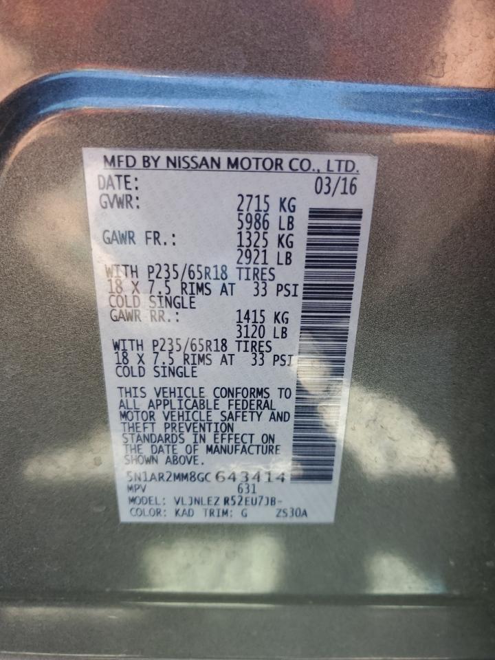 5N1AR2MM8GC643414 NISSAN PATHFINDER 2016