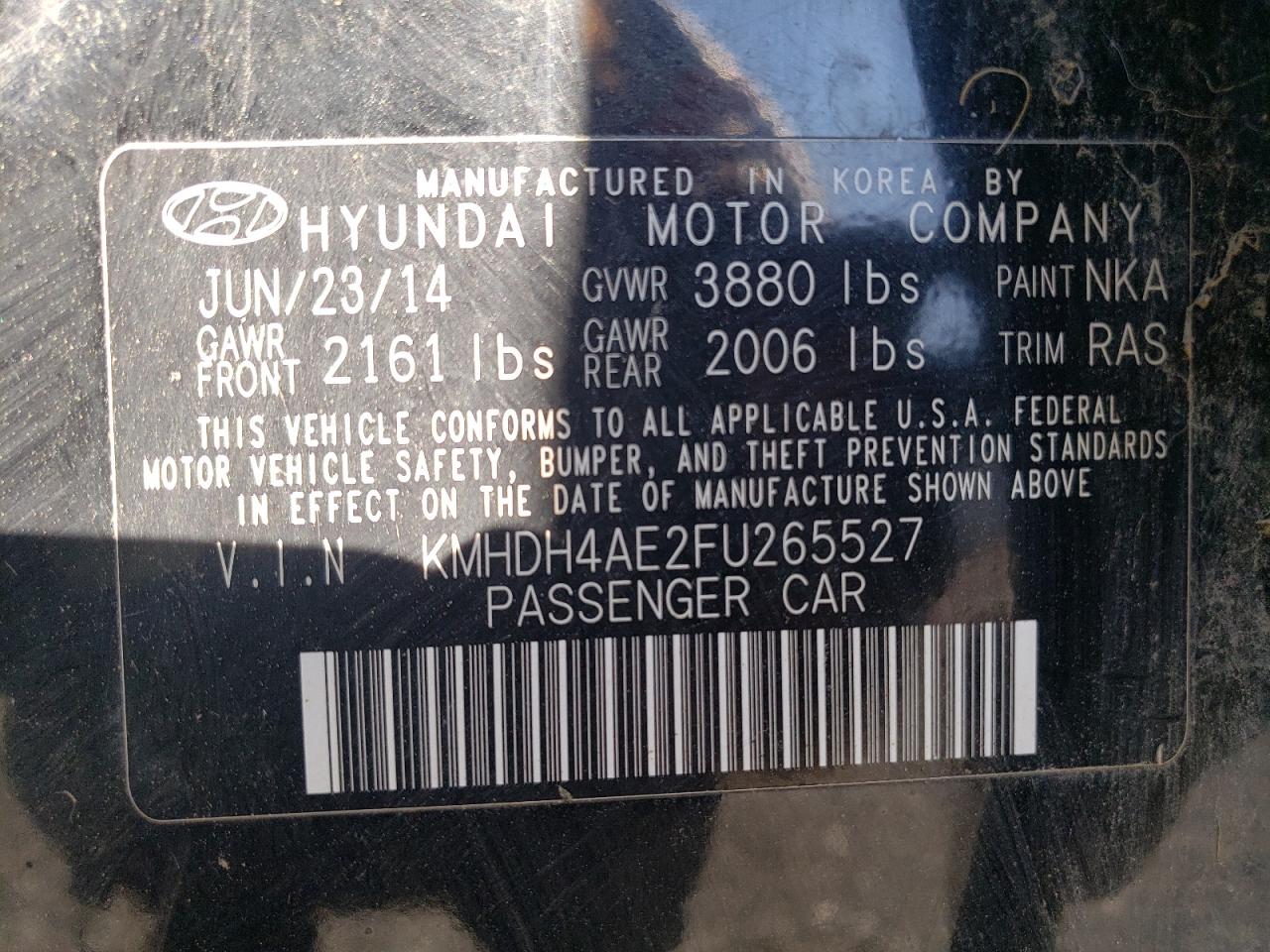 2015 Hyundai Elantra Se vin: KMHDH4AE2FU265527