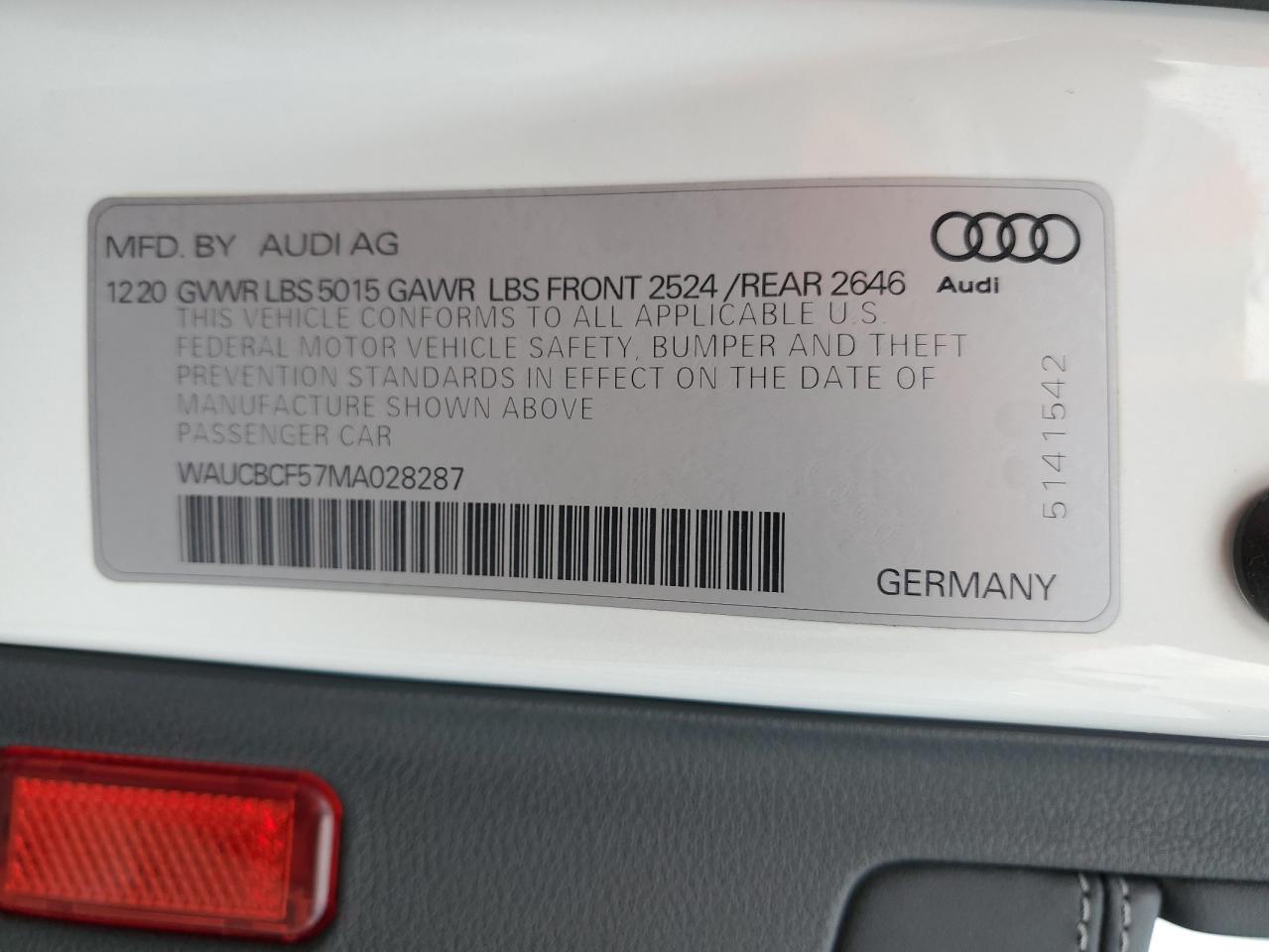 WAUCBCF57MA028287 2021 Audi A5 Premium Plus 40