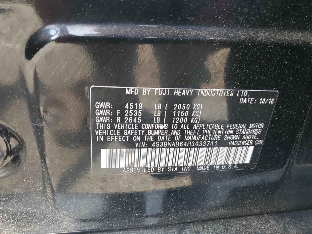 4S3BNAB64H3033711 2017 Subaru Legacy 2.5I