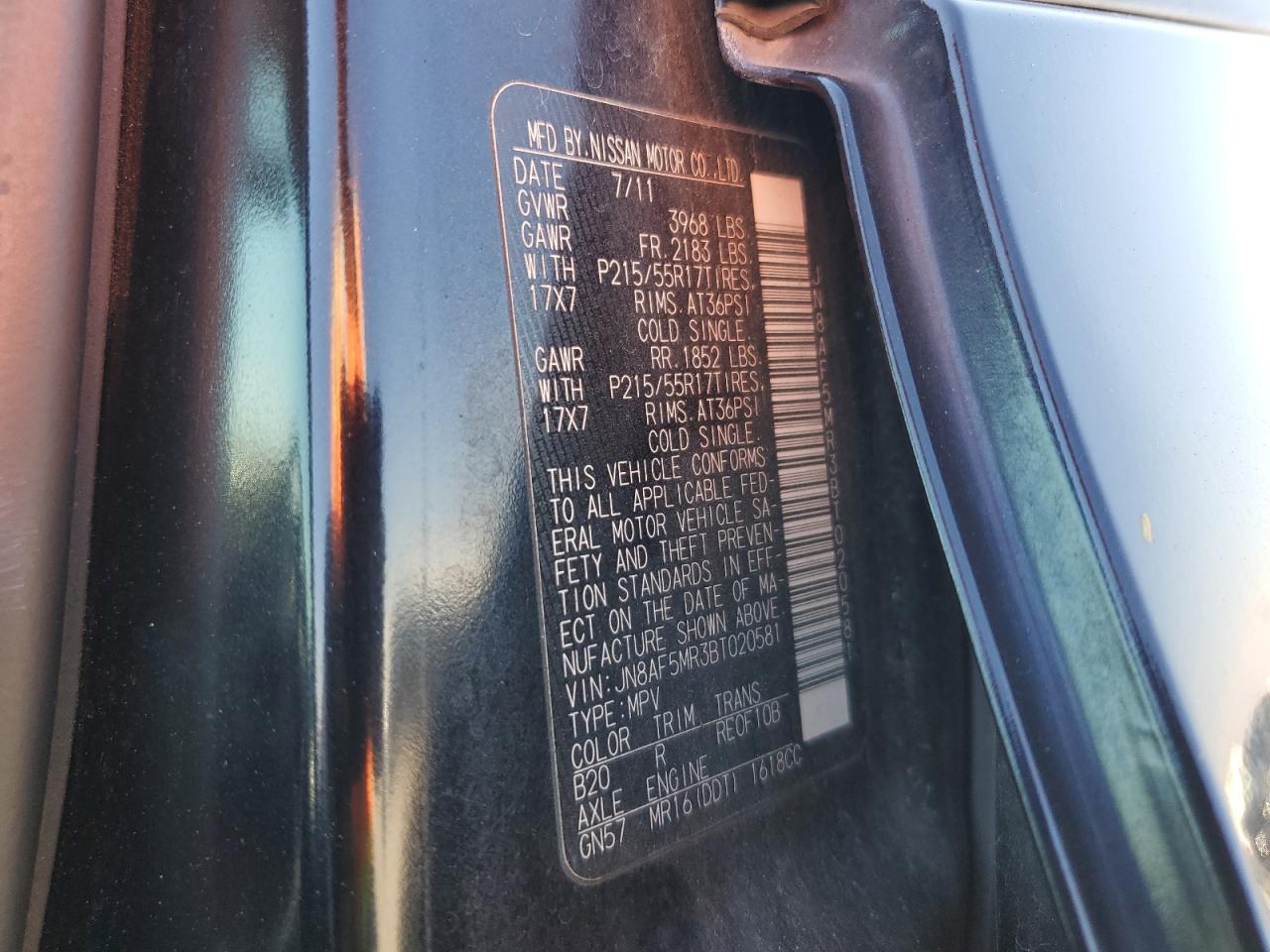 JN8AF5MR3BT020581 2011 Nissan Juke S