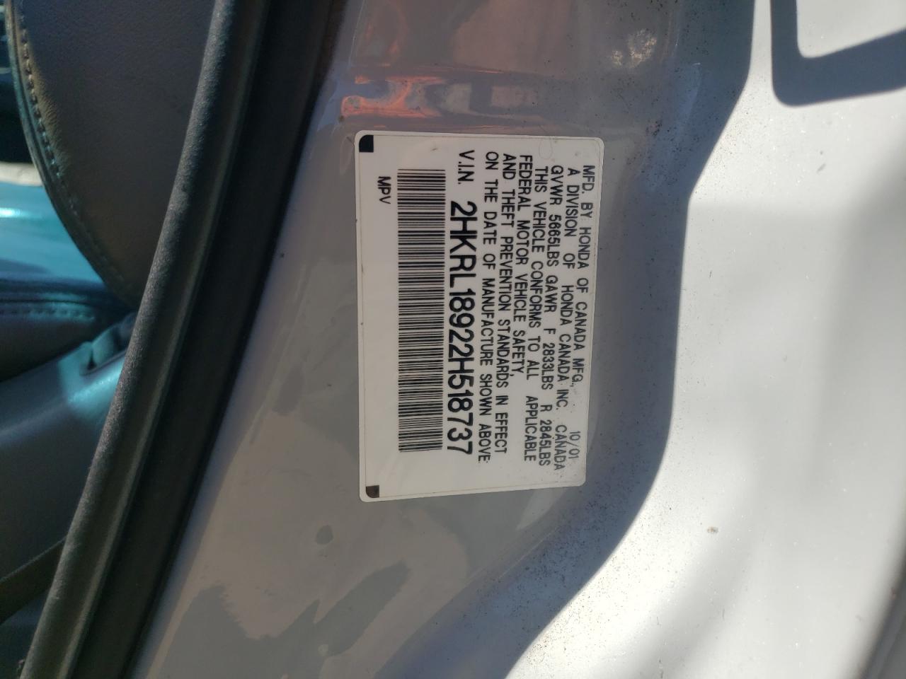 2HKRL18922H518737 2002 Honda Odyssey Exl