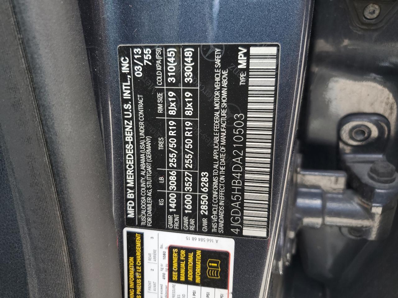 4JGDA5HB4DA210503 2013 Mercedes-Benz Ml 350 4Matic