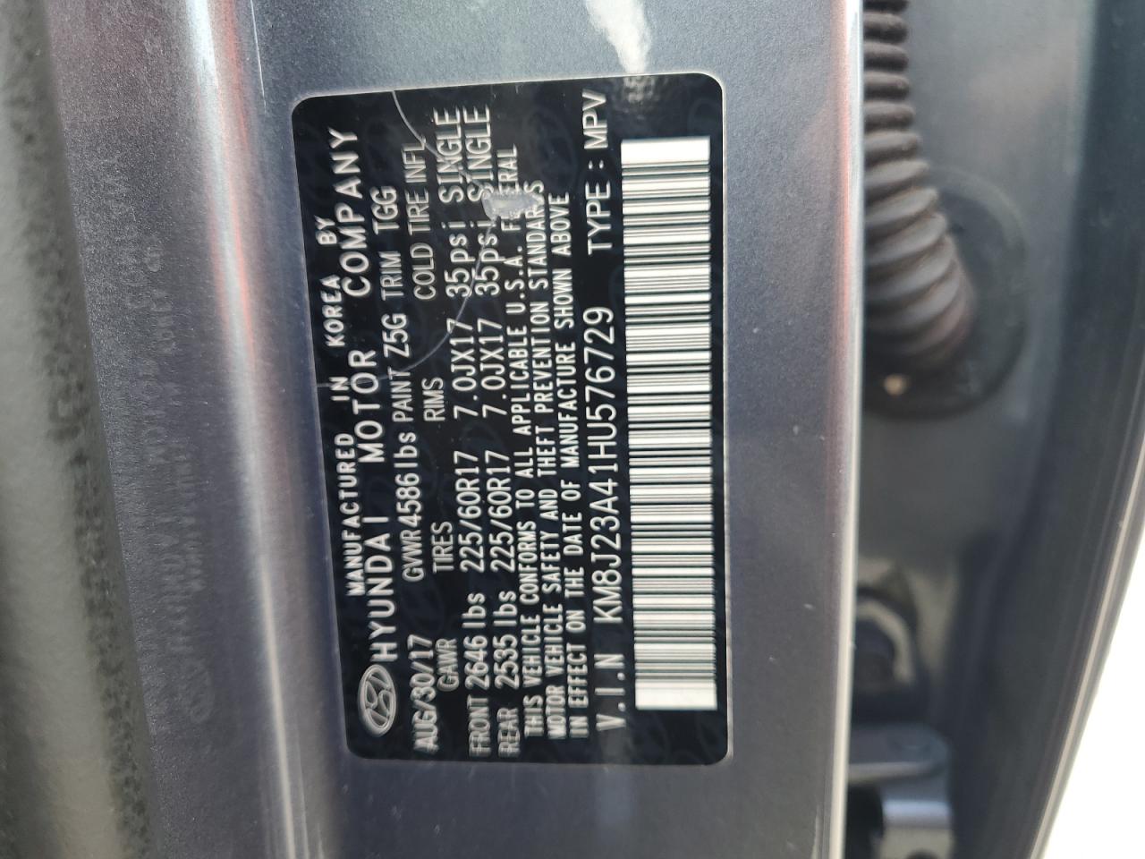 KM8J23A41HU576729 2017 Hyundai Tucson Se