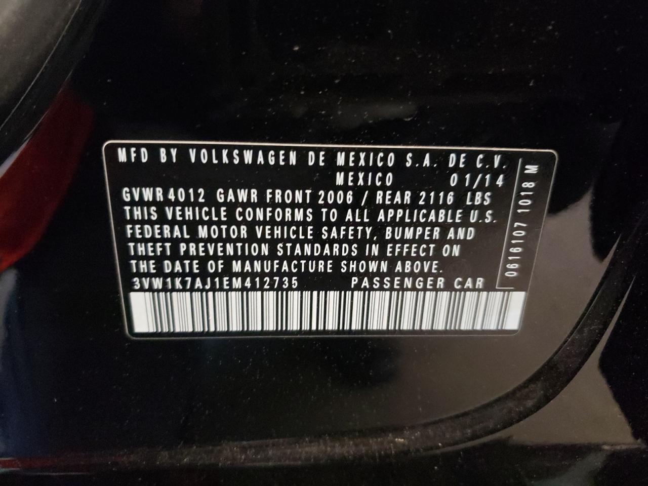 3VW1K7AJ1EM412735 2014 Volkswagen Jetta Base