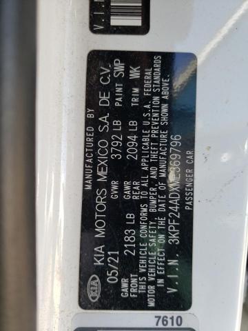 2021 Kia Forte Fe VIN: 3KPF24ADXME369796 Lot: 60418764