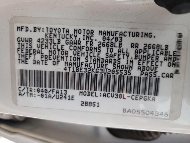 2003 Toyota Camry Le VIN: 4T1BE32K63U205535 Lot: 58057704