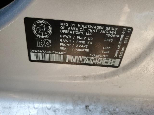 2018 Volkswagen Passat Se VIN: 1VWBA7A38JC045871 Lot: 54431804