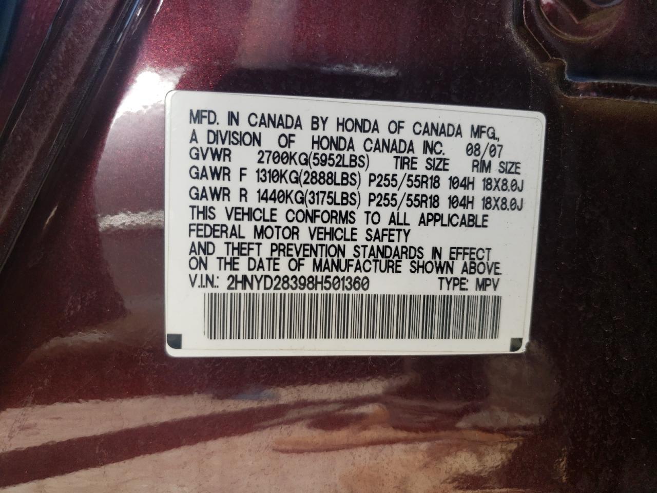 2HNYD28398H501360 2008 Acura Mdx Technology