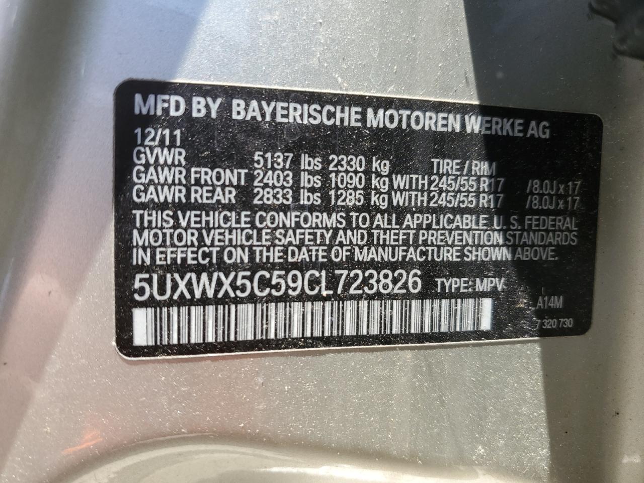 5UXWX5C59CL723826 2012 BMW X3 xDrive28I