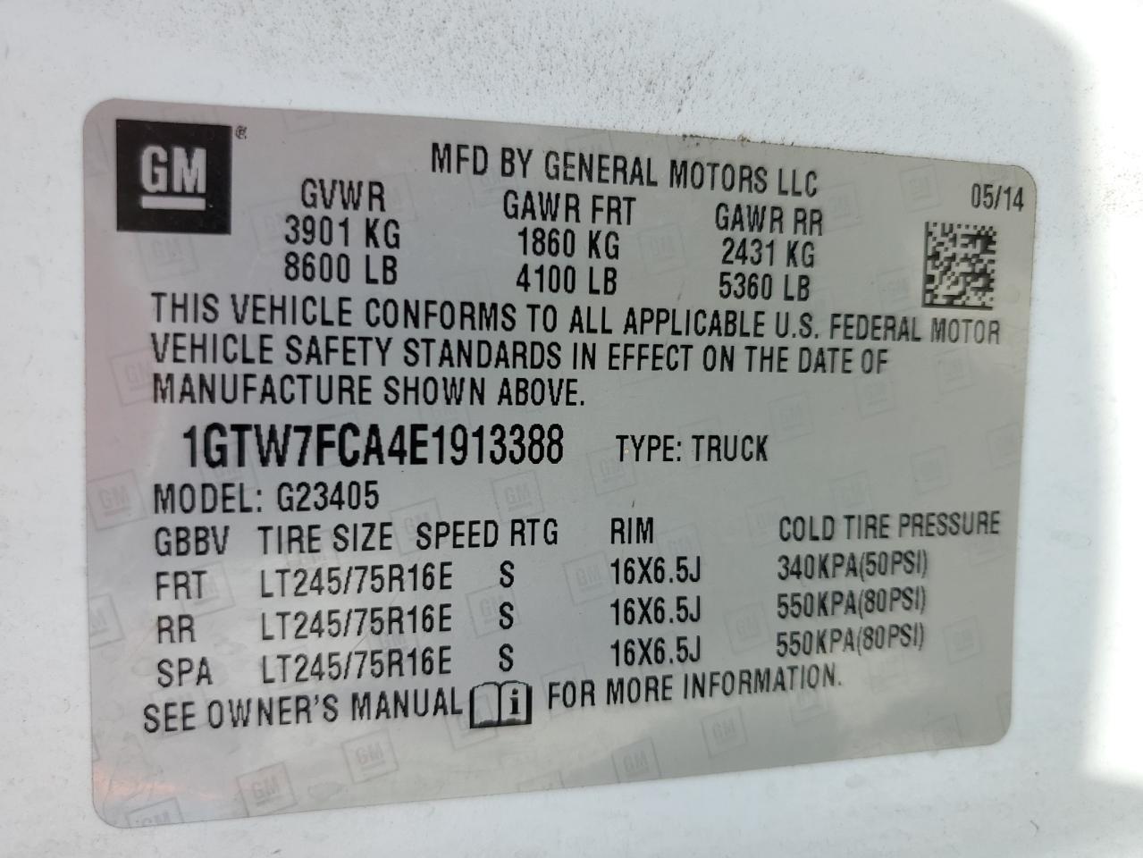 1GTW7FCA4E1913388 2014 GMC Savana G2500