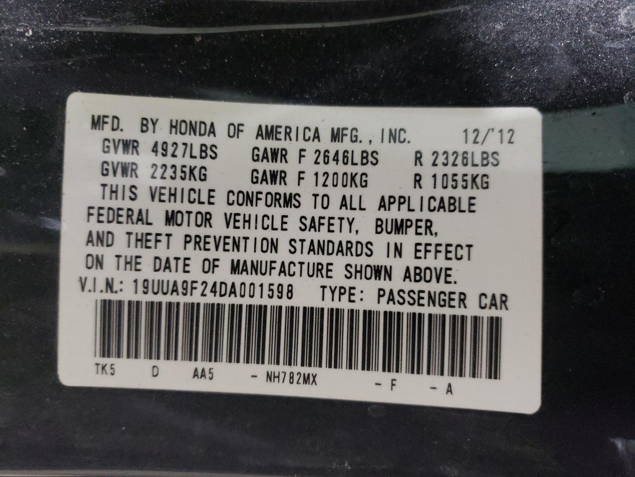 19UUA9F24DA001598 2013 Acura Tl