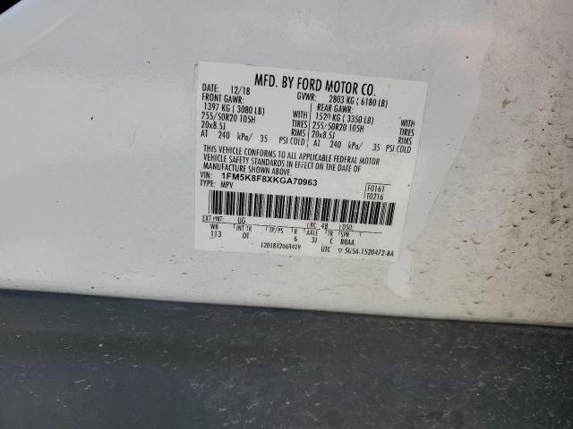 2019 FORD EXPLORER L - 1FM5K8F8XKGA70963