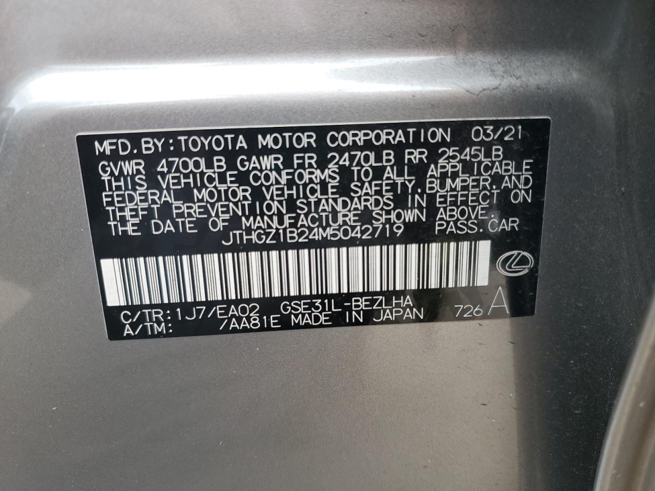 JTHGZ1B24M5042719 2021 Lexus Is 350 F-Sport