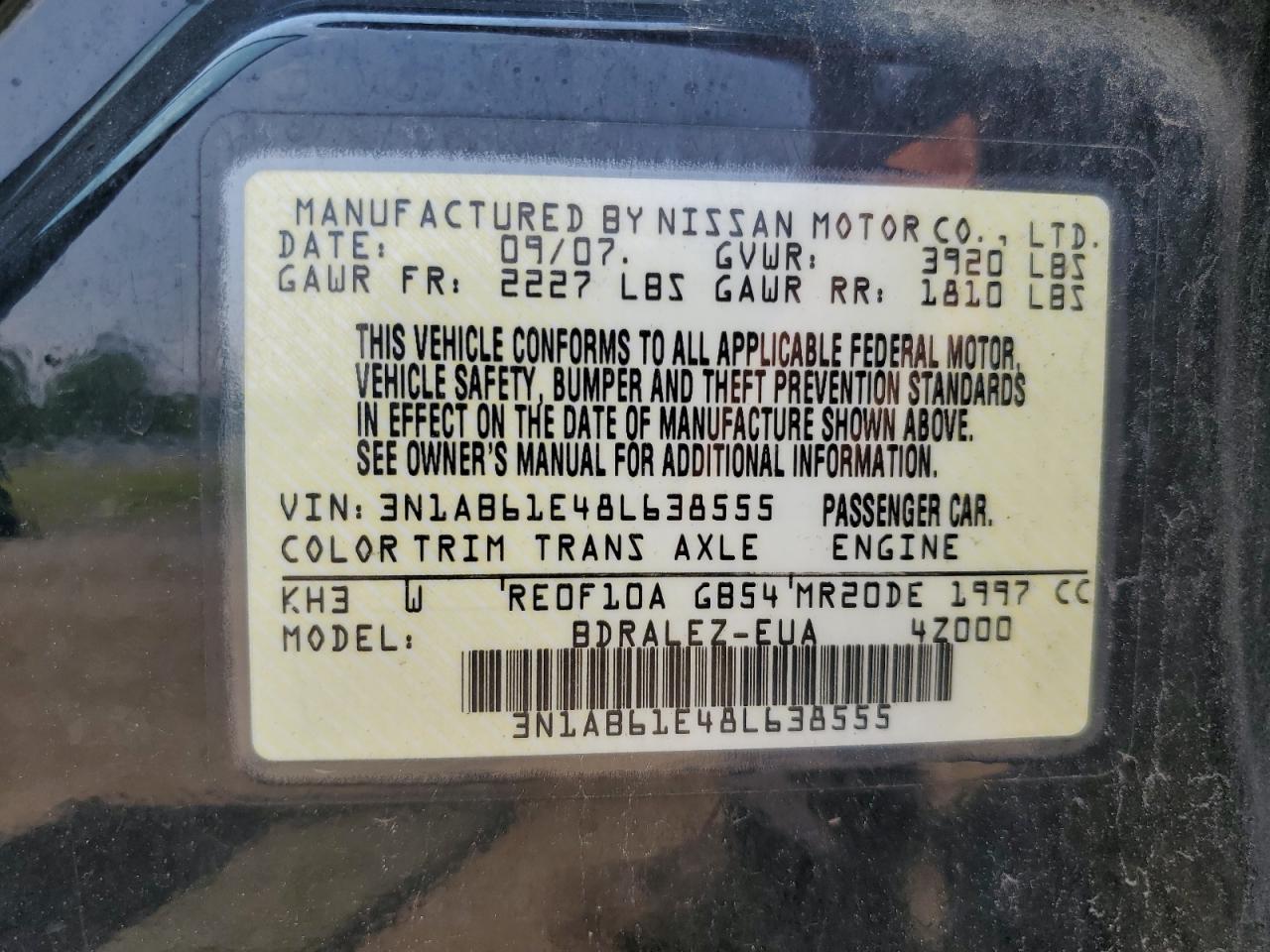 3N1AB61E48L638555 2008 Nissan Sentra 2.0