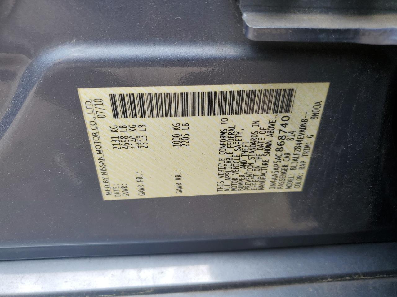 1N4AA5AP5AC868740 2010 Nissan Maxima S