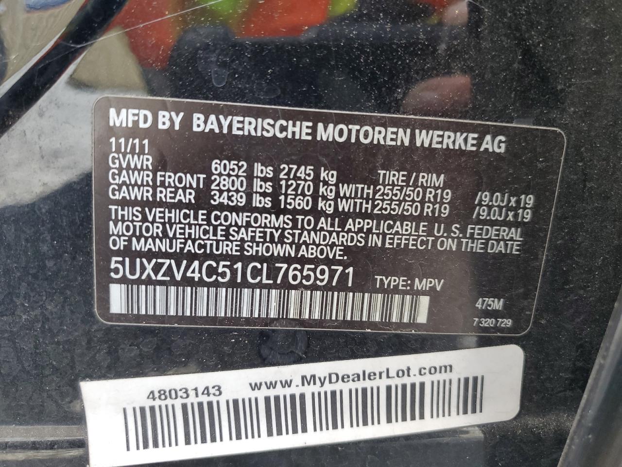 5UXZV4C51CL765971 2012 BMW X5 xDrive35I