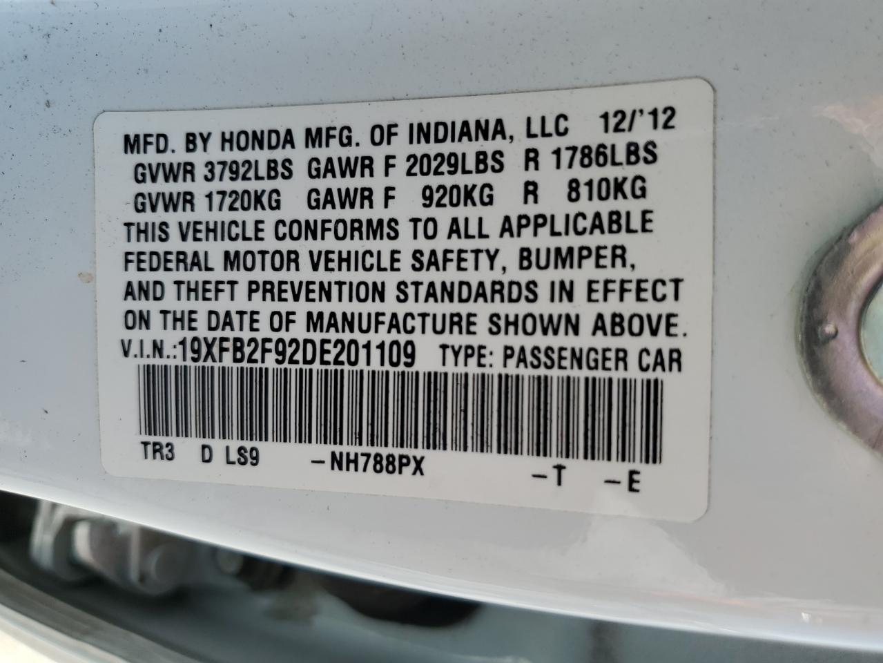 19XFB2F92DE201109 2013 Honda Civic Exl