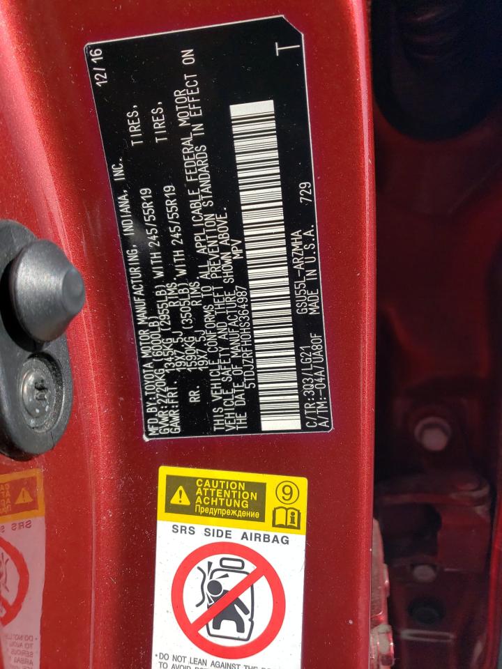 5TDJZRFH0HS364987 2017 Toyota Highlander Se