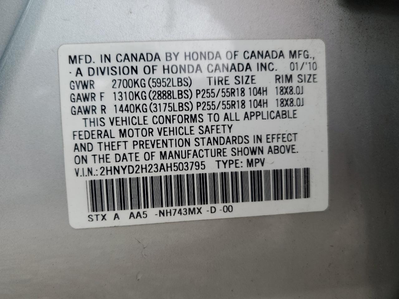 2HNYD2H23AH503795 2010 Acura Mdx
