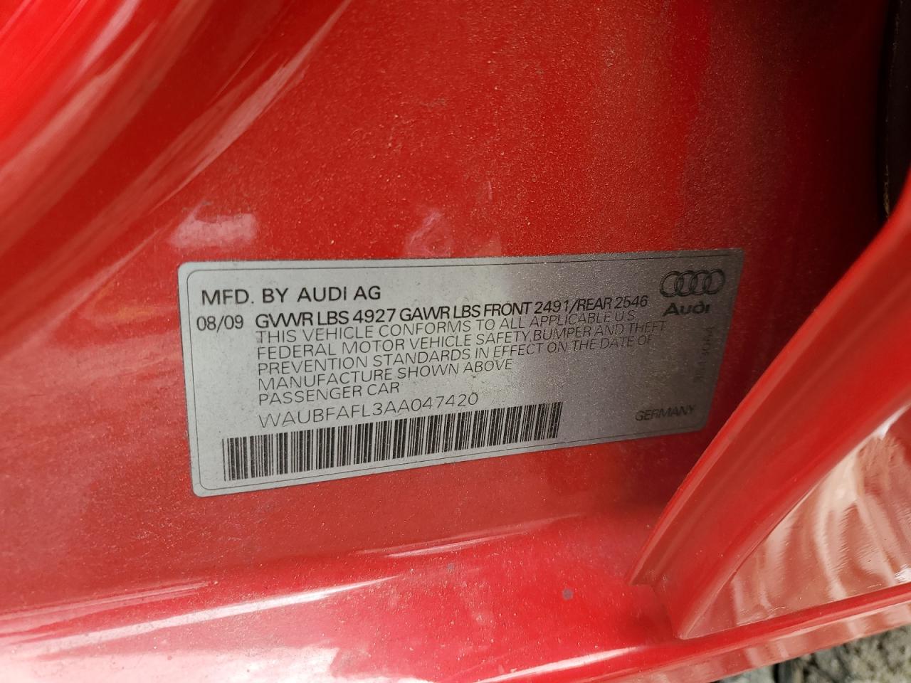 WAUBFAFL3AA047420 2010 Audi A4 Premium