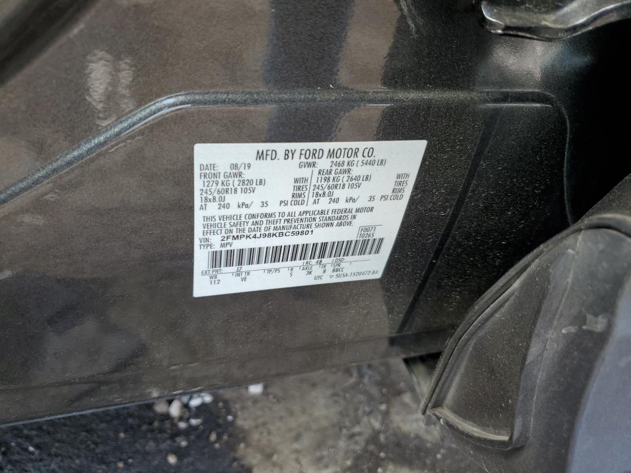 2FMPK4J98KBC59801 2019 Ford Edge Sel