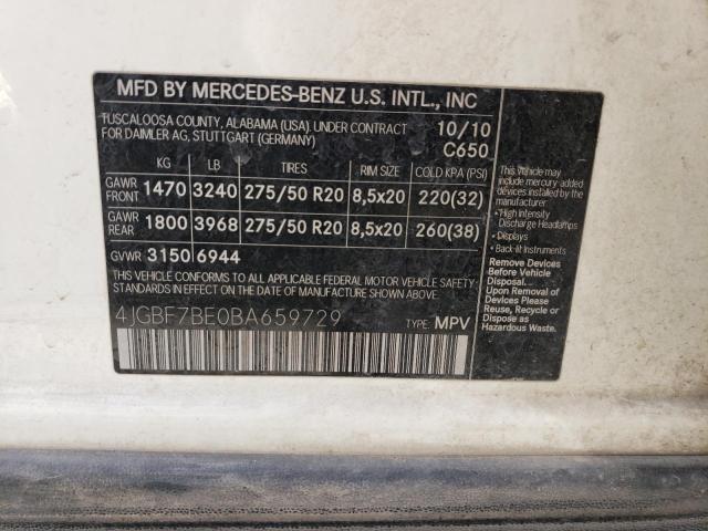 2011 Mercedes-Benz Gl 450 4Matic VIN: 4JGBF7BE0BA659729 Lot: 59649774