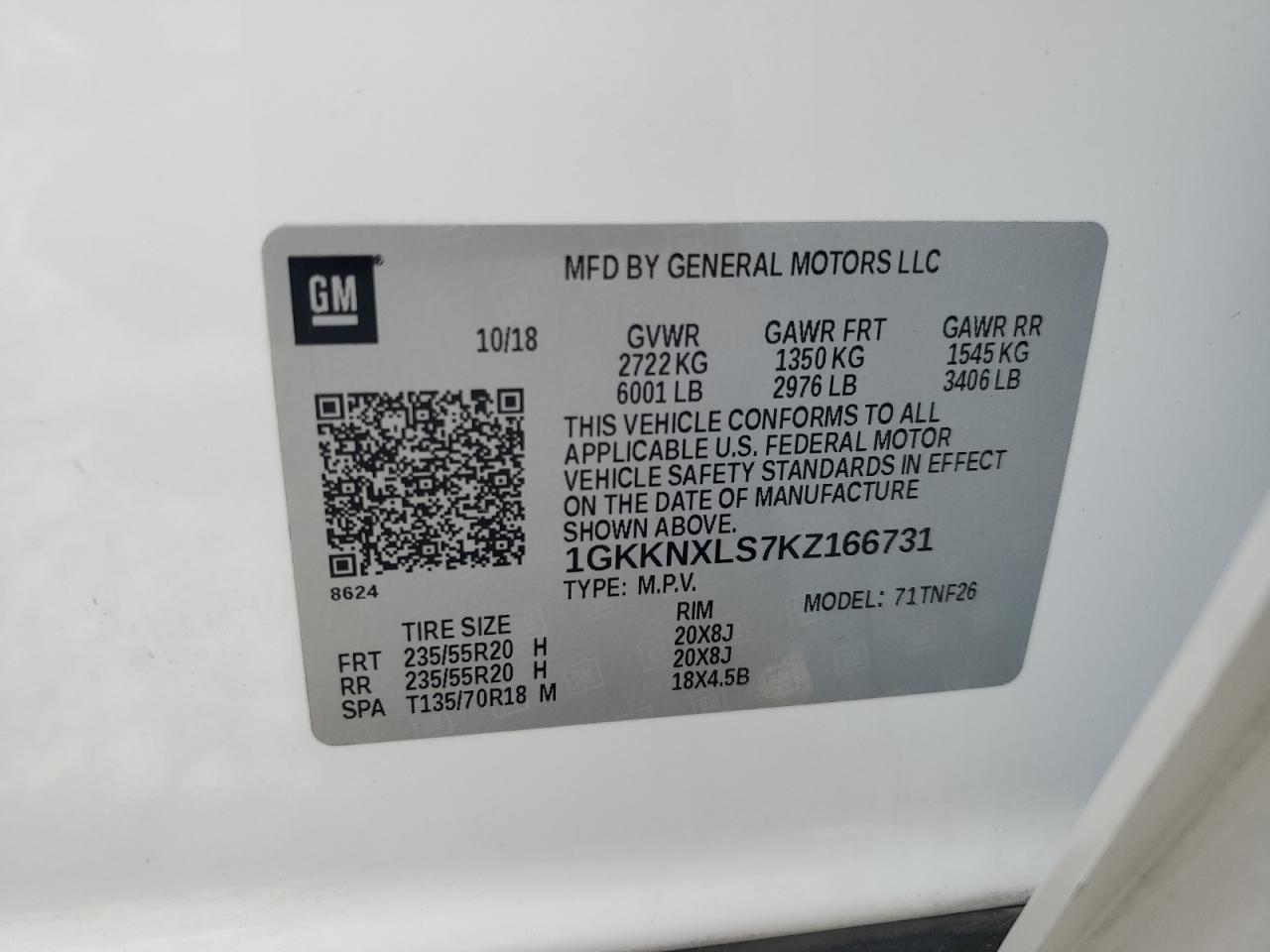 1GKKNXLS7KZ166731 2019 GMC Acadia Denali