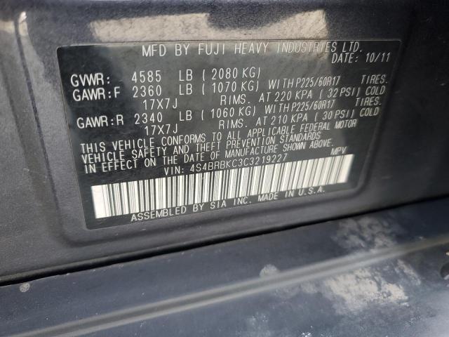 2012 Subaru Outback 2.5I Limited VIN: 4S4BRBKC3C3219227 Lot: 60555224