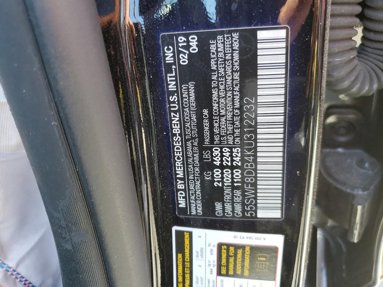 55SWF8DB4KU312232 2019 Mercedes-Benz C 300