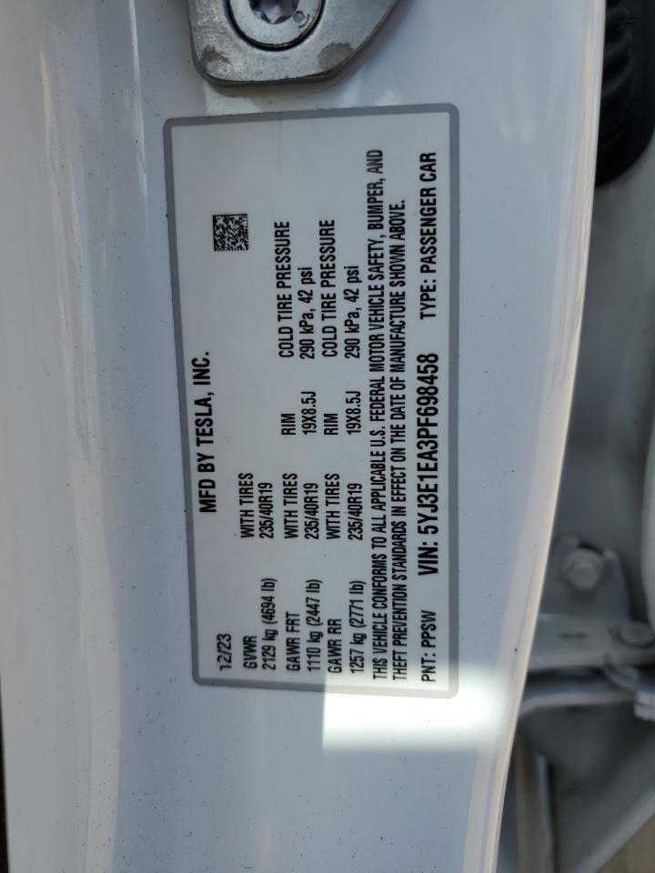 5YJ3E1EA3PF698458 2023 Tesla Model 3