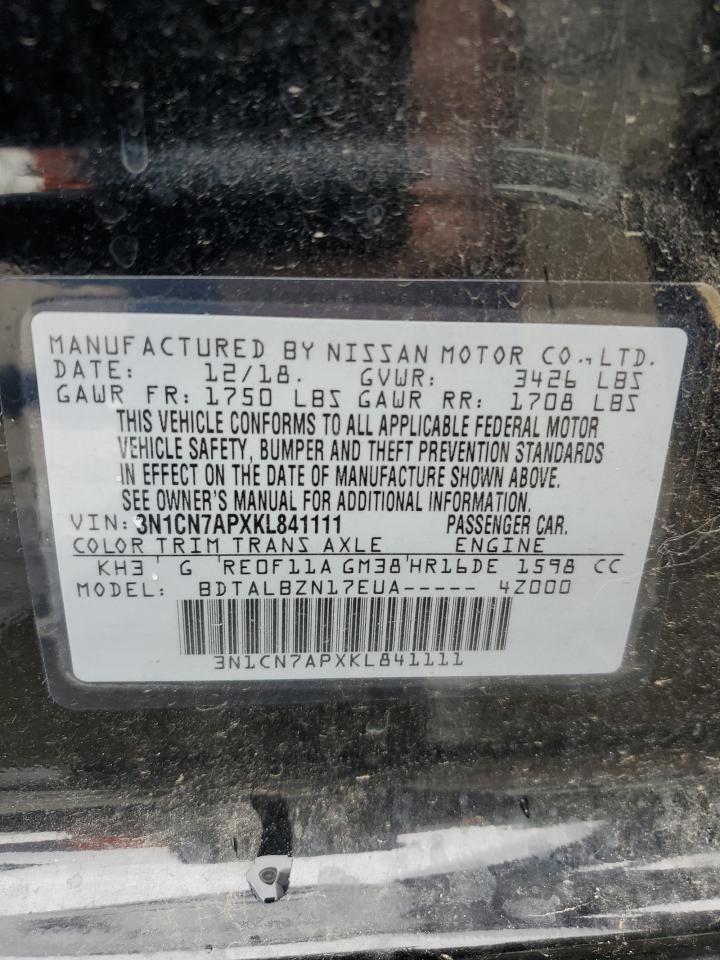 3N1CN7APXKL841111 NISSAN VERSA 2019
