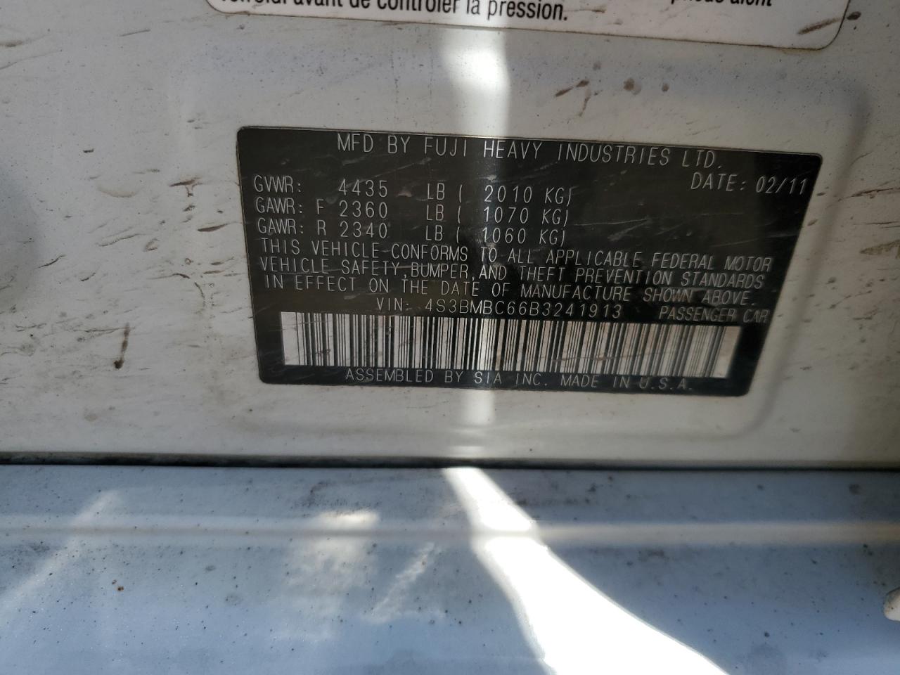 4S3BMBC66B3241913 2011 Subaru Legacy 2.5I Premium