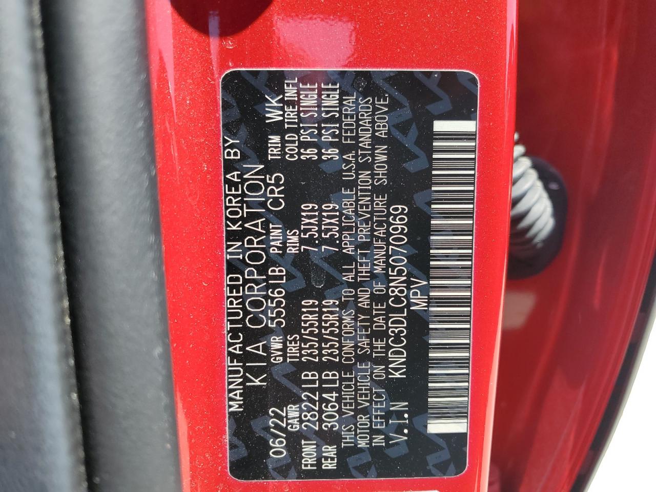 KNDC3DLC8N5070969 2022 Kia Ev6 Light