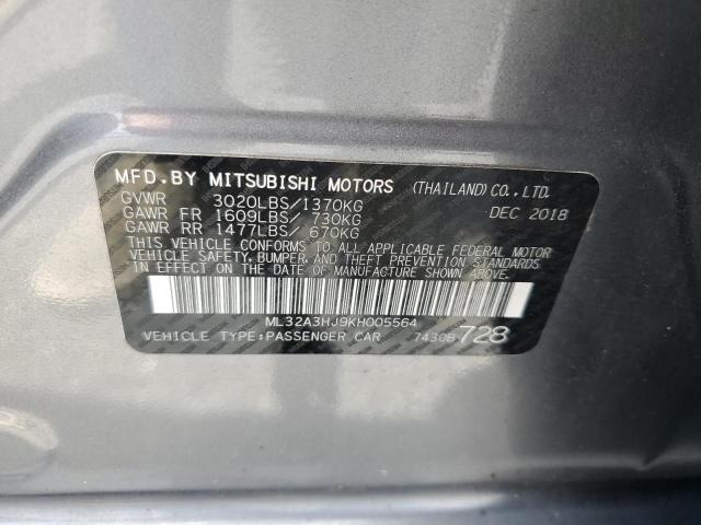 2019 Mitsubishi Mirage Es VIN: ML32A3HJ9KH005564 Lot: 58195094