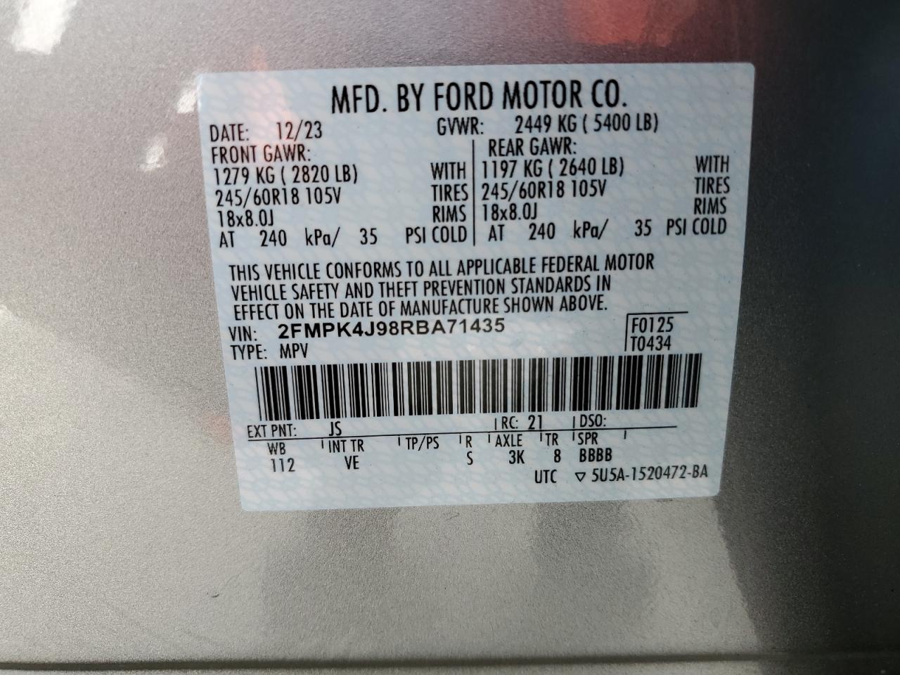 2FMPK4J98RBA71435 FORD EDGE 2024