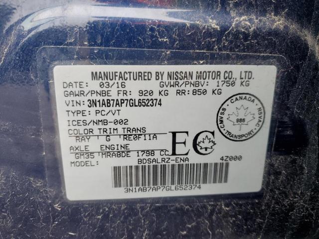 2016 Nissan Sentra S VIN: 3N1AB7AP7GL652374 Lot: 58361244