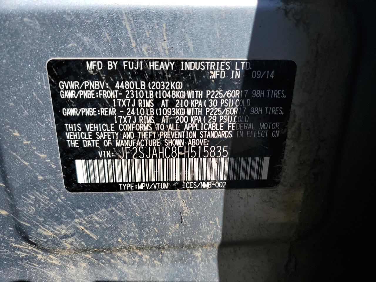 JF2SJAHC8FH515835 2015 Subaru Forester 2.5I Limited