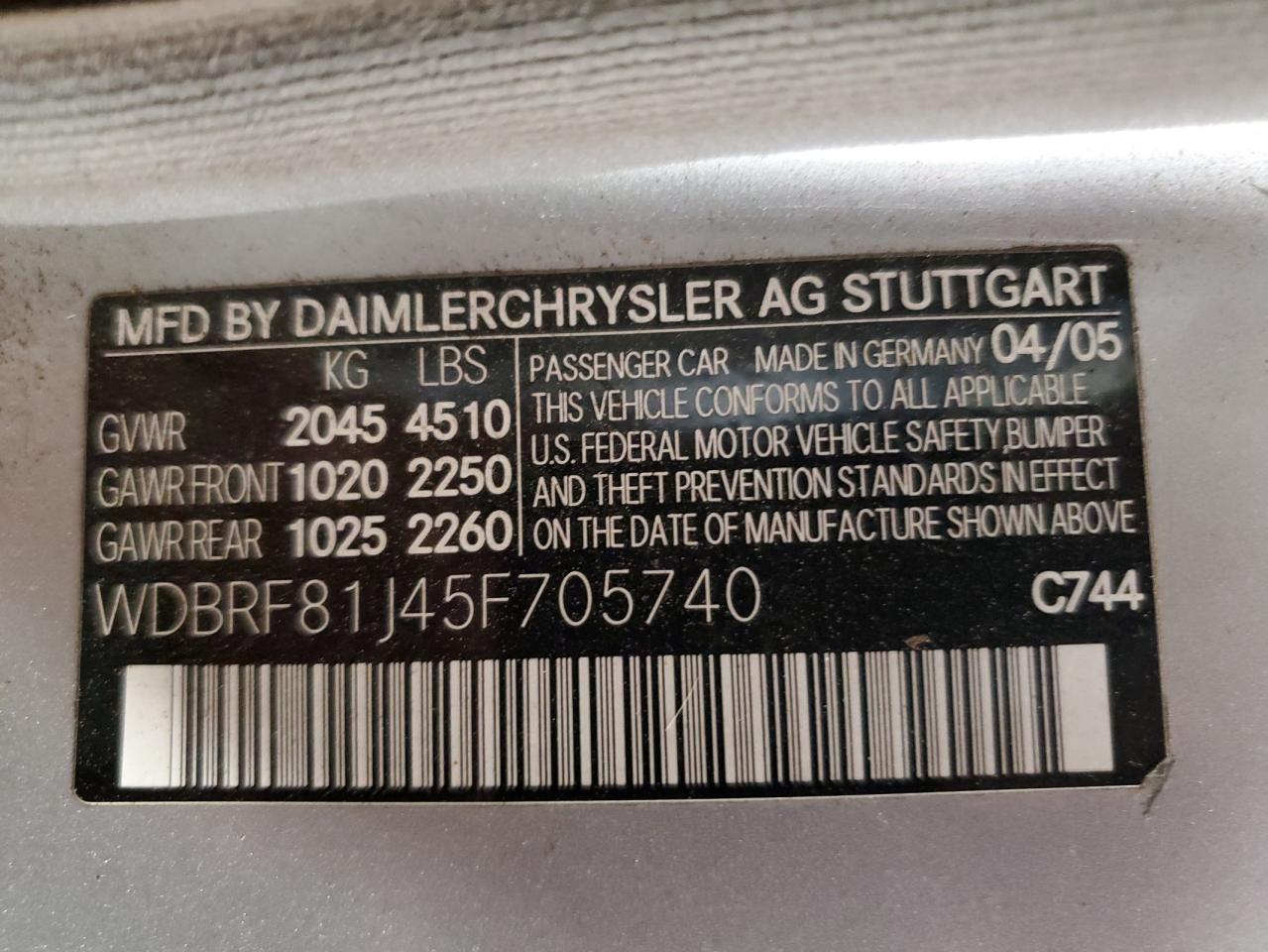 WDBRF81J45F705740 2005 Mercedes-Benz C 240 4Matic