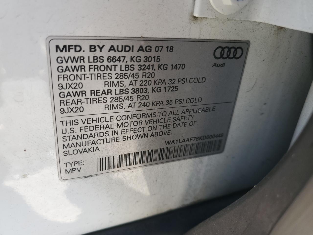 WA1LAAF78KD000449 2019 Audi Q7 Premium Plus
