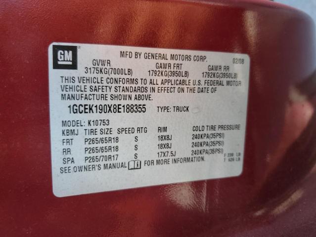 2008 Chevrolet Silverado K1500 VIN: 1GCEK190X8E188355 Lot: 59690634