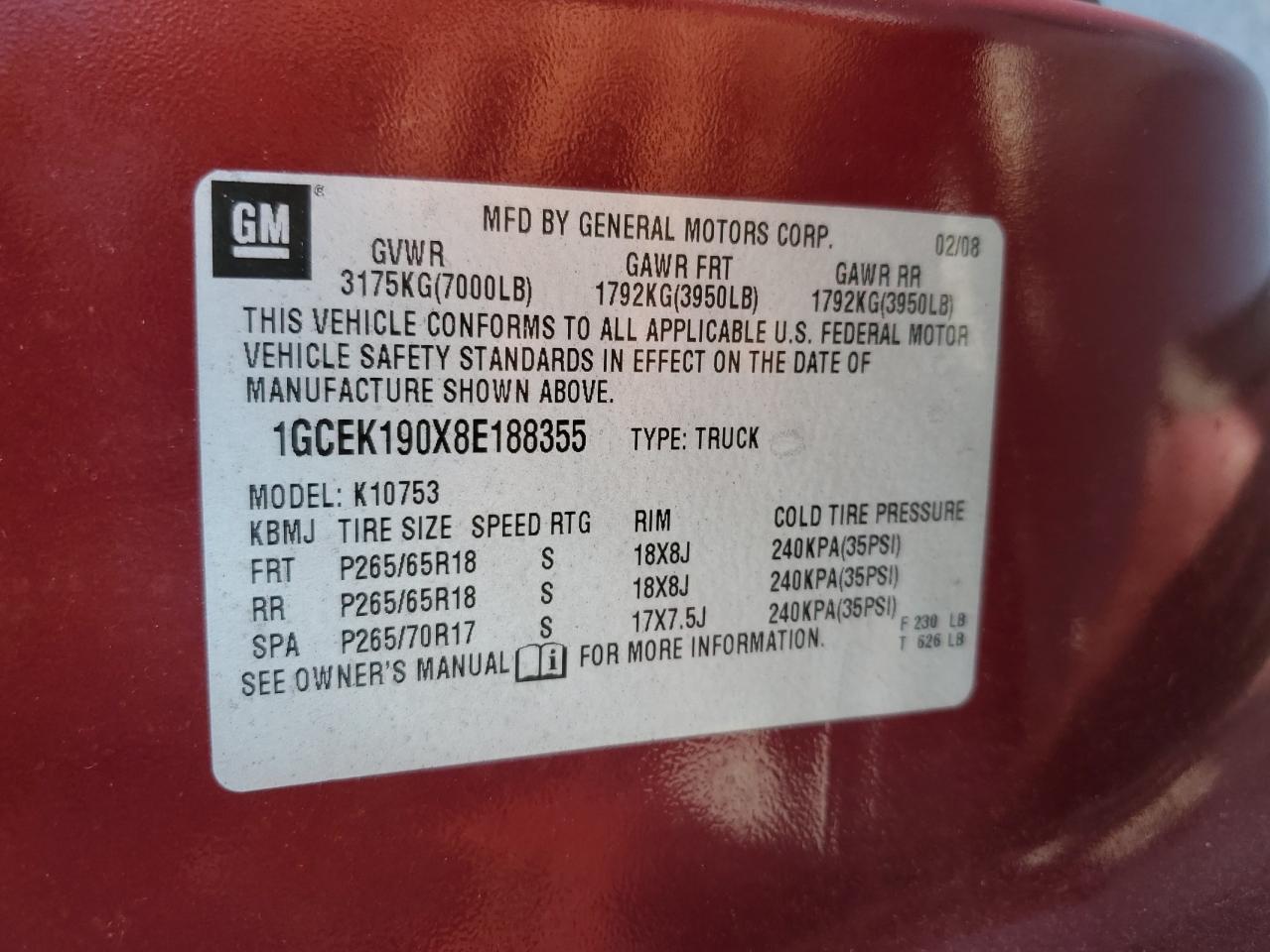 1GCEK190X8E188355 2008 Chevrolet Silverado K1500