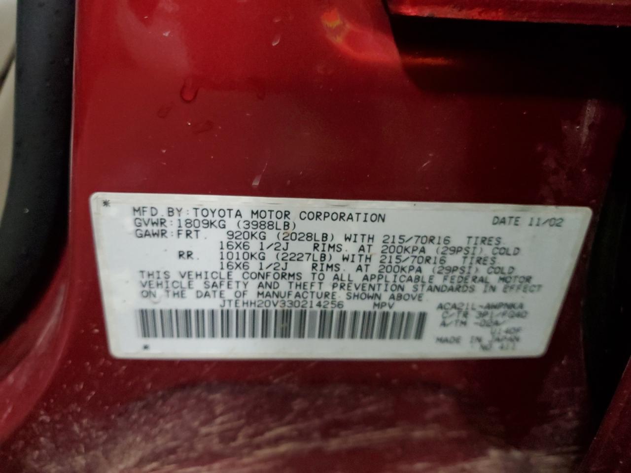 JTEHH20V330214256 2003 Toyota Rav4