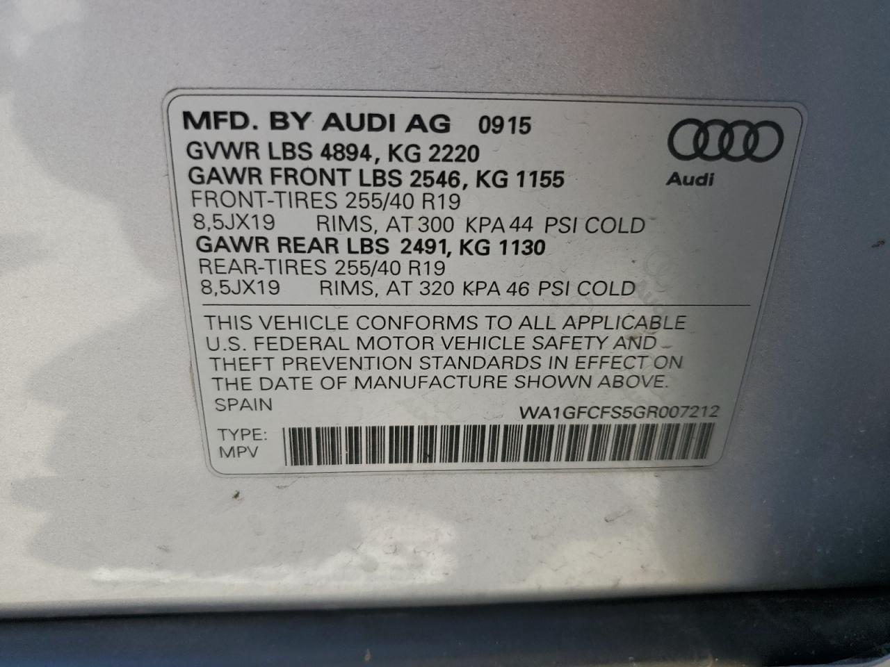 WA1GFCFS5GR007212 2016 Audi Q3 Prestige